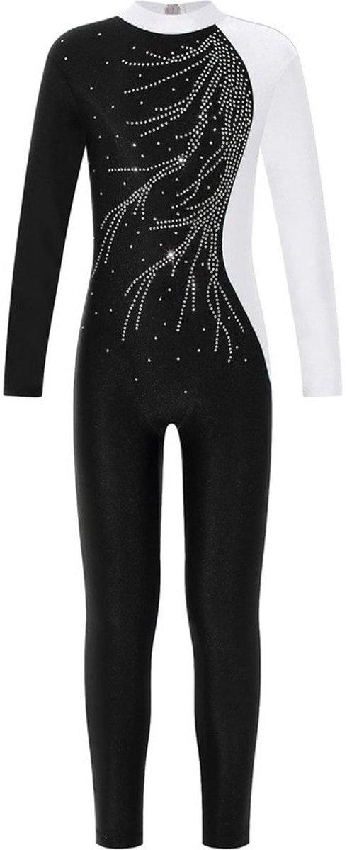 Glitter Gymnastiekpak met Strass Steentjes en Luipaardprint voor Meisjes - Lange Mouwen Turnpak