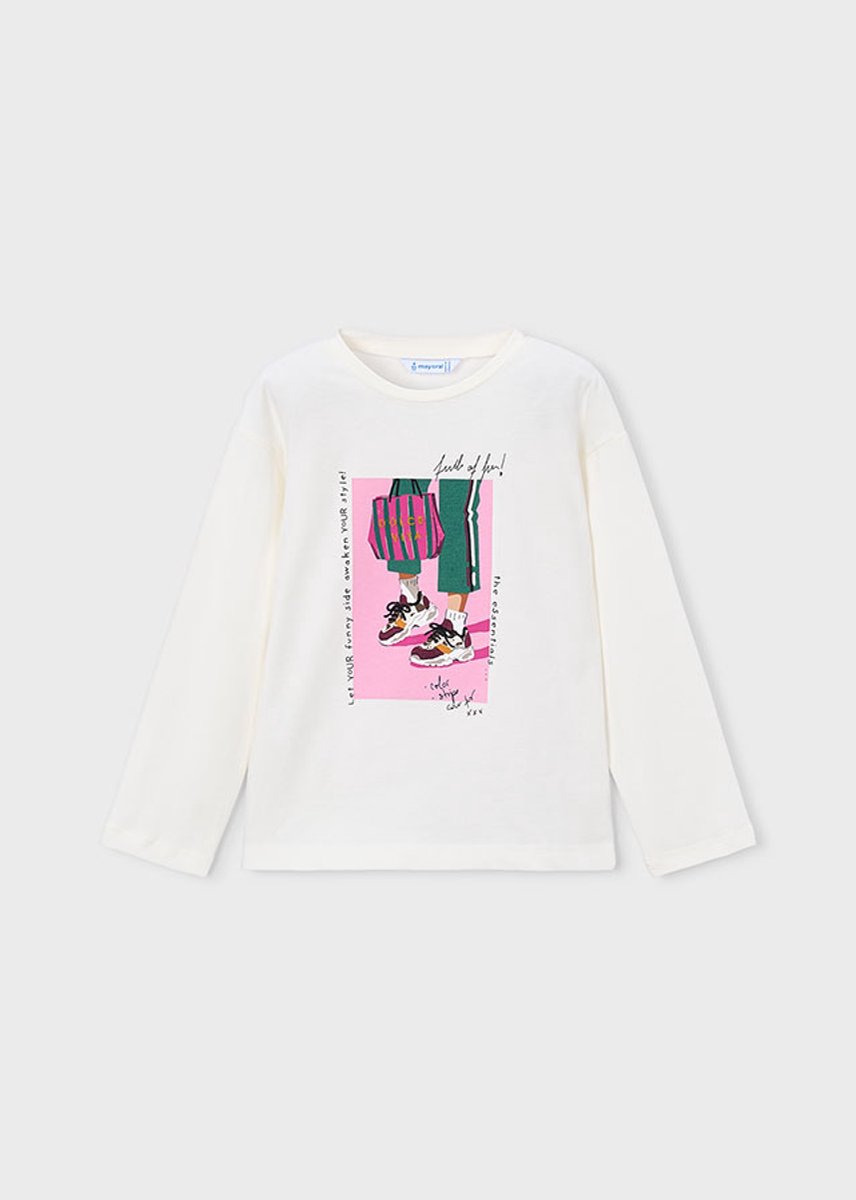 MAYORAL - Meisjes t-shirt - Maat 134 - Meisjes - 94 Natur-Bott -