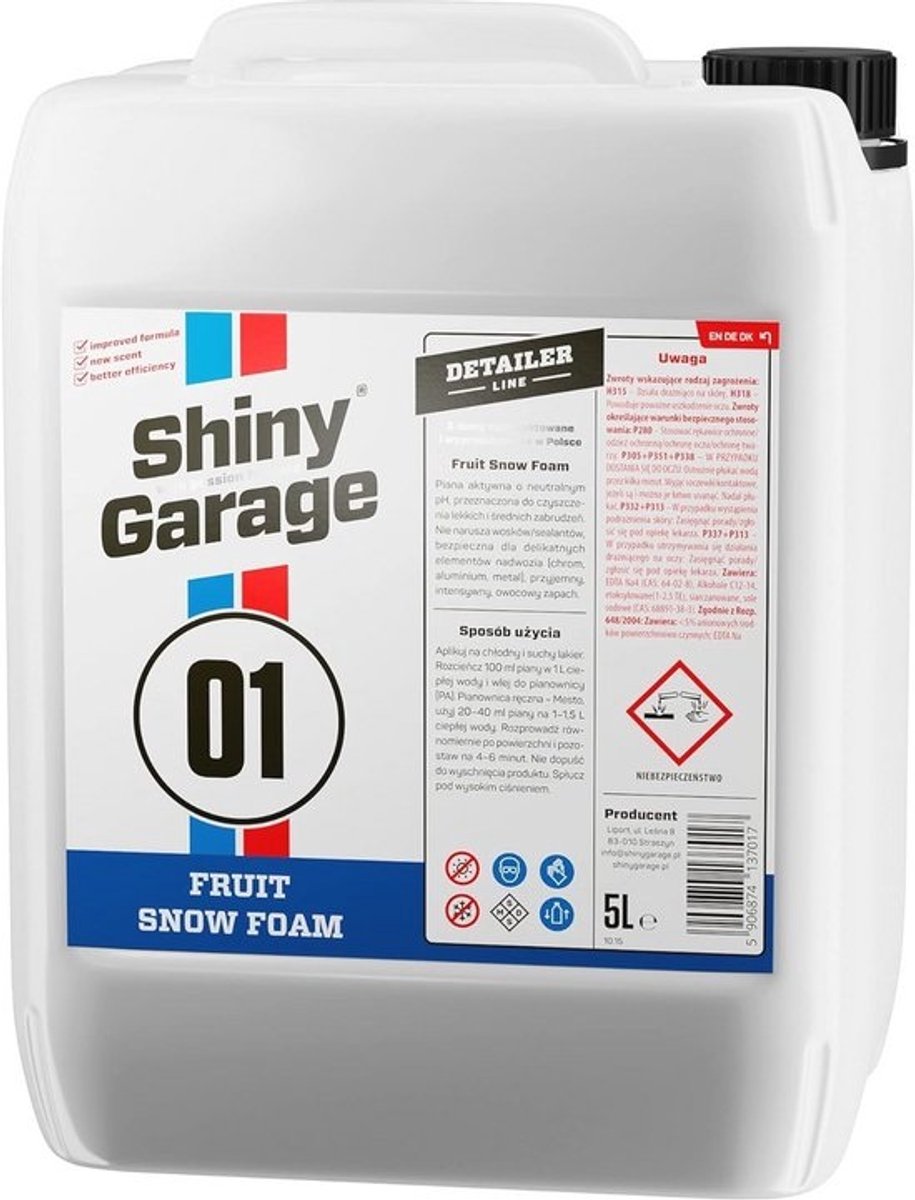 Fruit Snow Foam 5 liter - Actief schuim voor auto onderhoud, hoge reinigingsprestaties, neutrale pH, fruitige geur