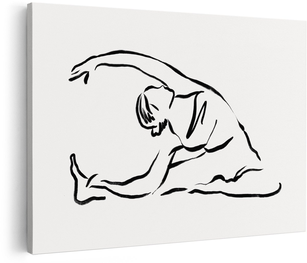 Artaza Canvas Schilderij Line Art Vrouw - 150x100 cm - Groot - Wanddecoratie Yoga - Muurdecoratie Zwart Wit - Decoratie Minimalistisch Slaapkamer