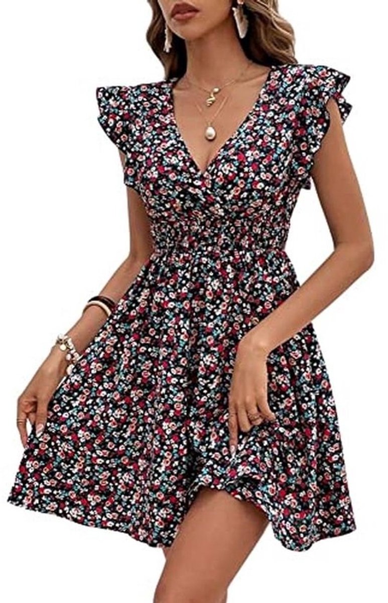 Zomerjurk voor Vrouwen met Ditsy Bloemenprint en V-hals