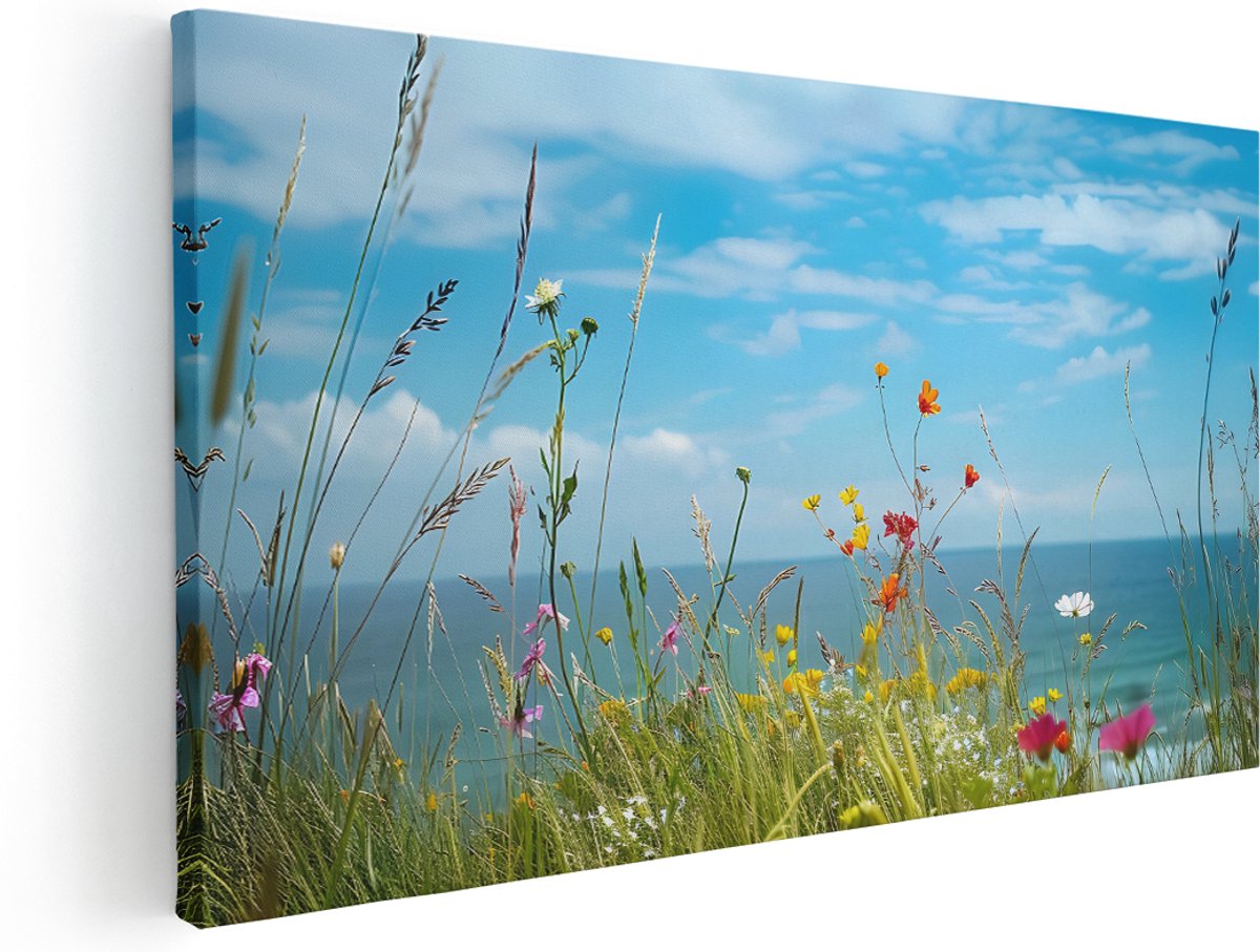 Artaza Canvas Schilderij Zomerse Bloemen - 140x70 cm - Groot - Wanddecoratie Zee - Muurdecoratie Landschap - Schilderijen Op Canvas Natuur