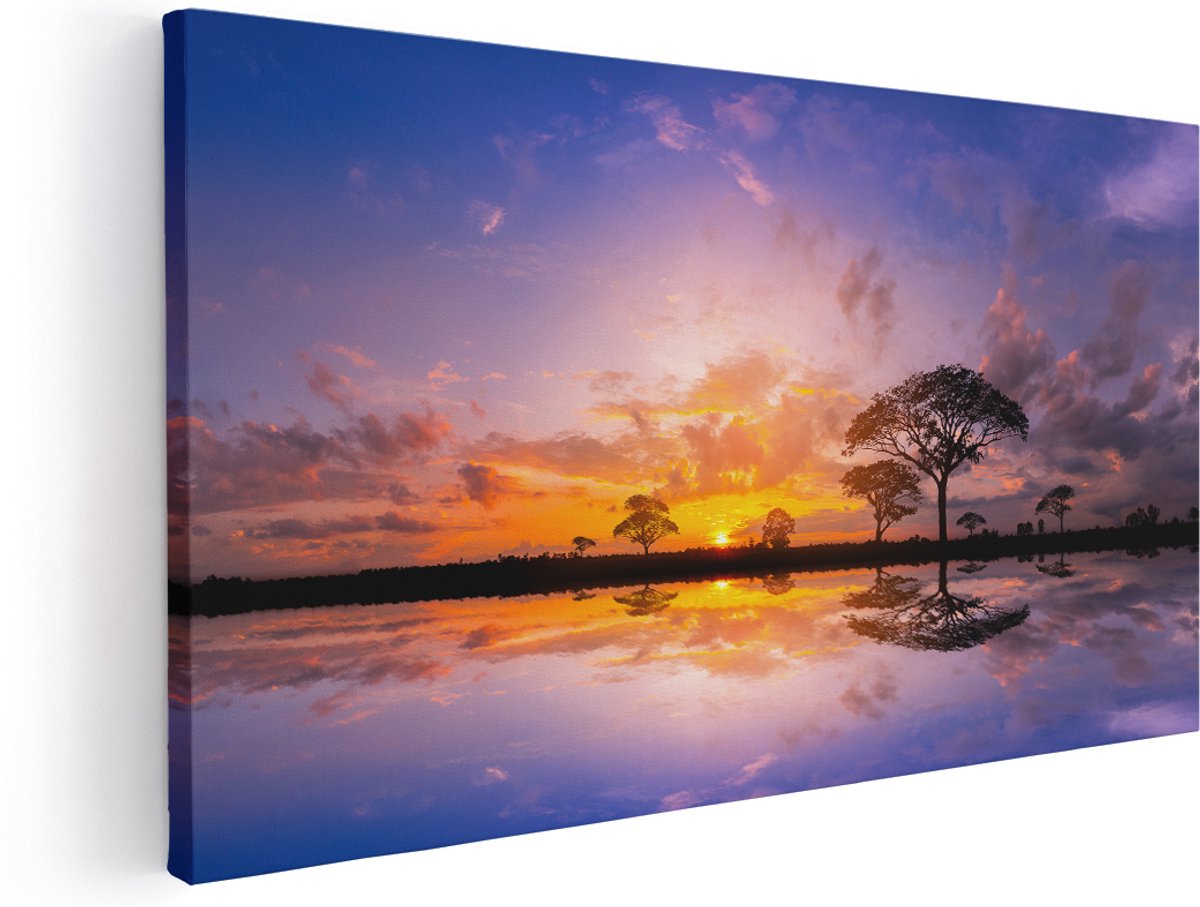 Artaza Canvas Schilderij Silhouet Van Bomen Tijdens Zonsondergang - 140x70 cm - Groot - Wanddecoratie Woonkamer - Schilderijen - Muurdecoratie