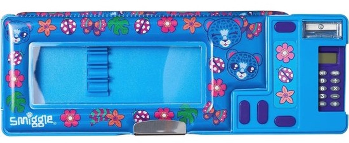 Pop Out School Etui voor Kinderen met Rekenmachine en Puntenslijper - Luipaardprint, Donkerblauw