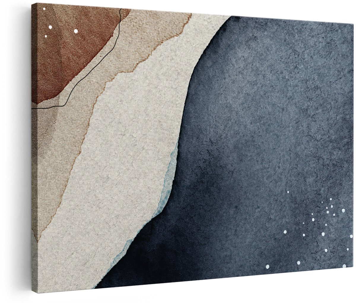 Artaza Canvas Schilderij Abstracte Kunst - Bruin Beige Blauw - 150x100 cm - Groot - Foto Op Canvas - Wanddecoratie Woonkamer