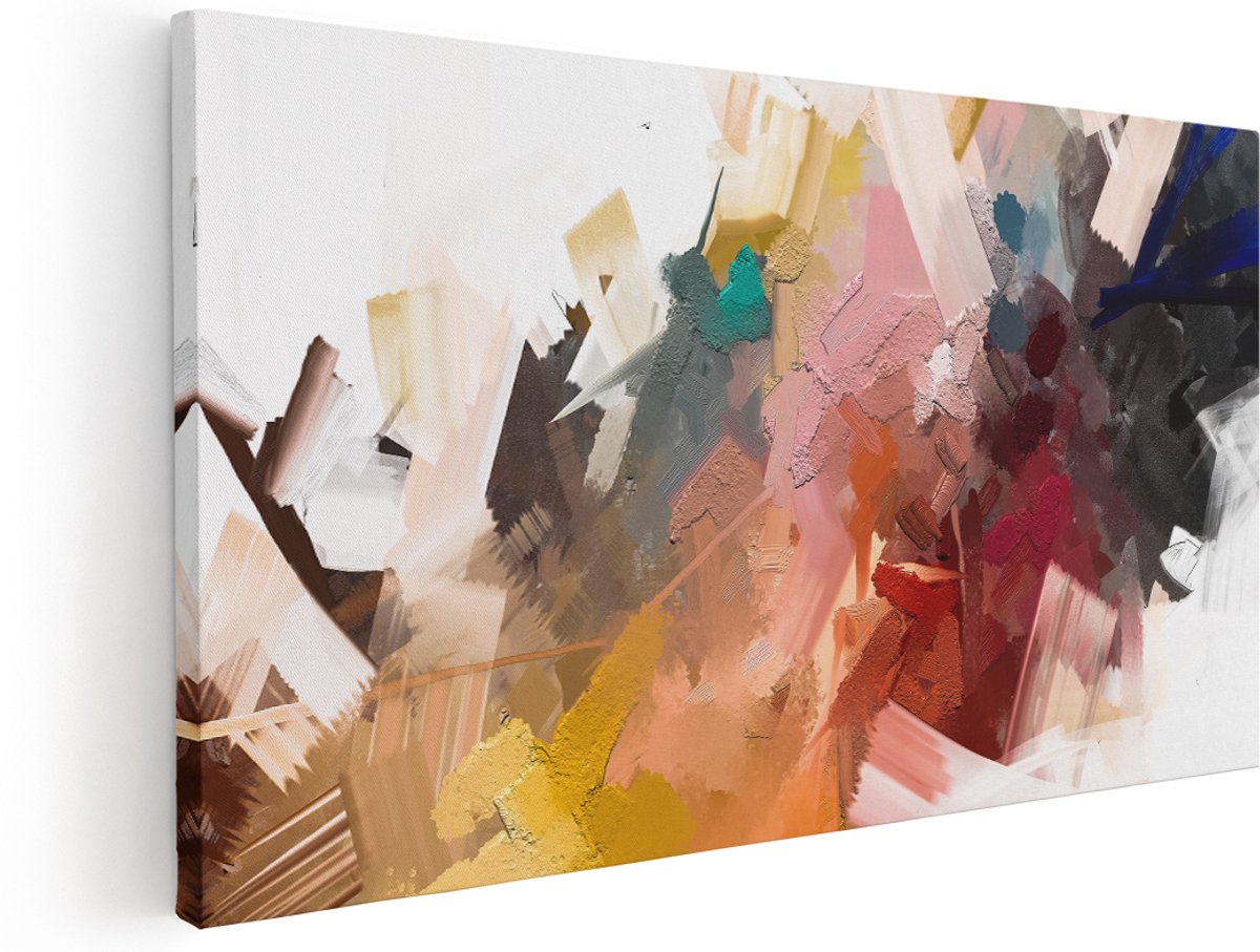 Artaza Canvas Schilderij Abstracte Kunst - Kleurrijke Olieverf - 140x70 cm - Groot - Wanddecoratie Woonkamer - Schilderijen - Muurdecoratie