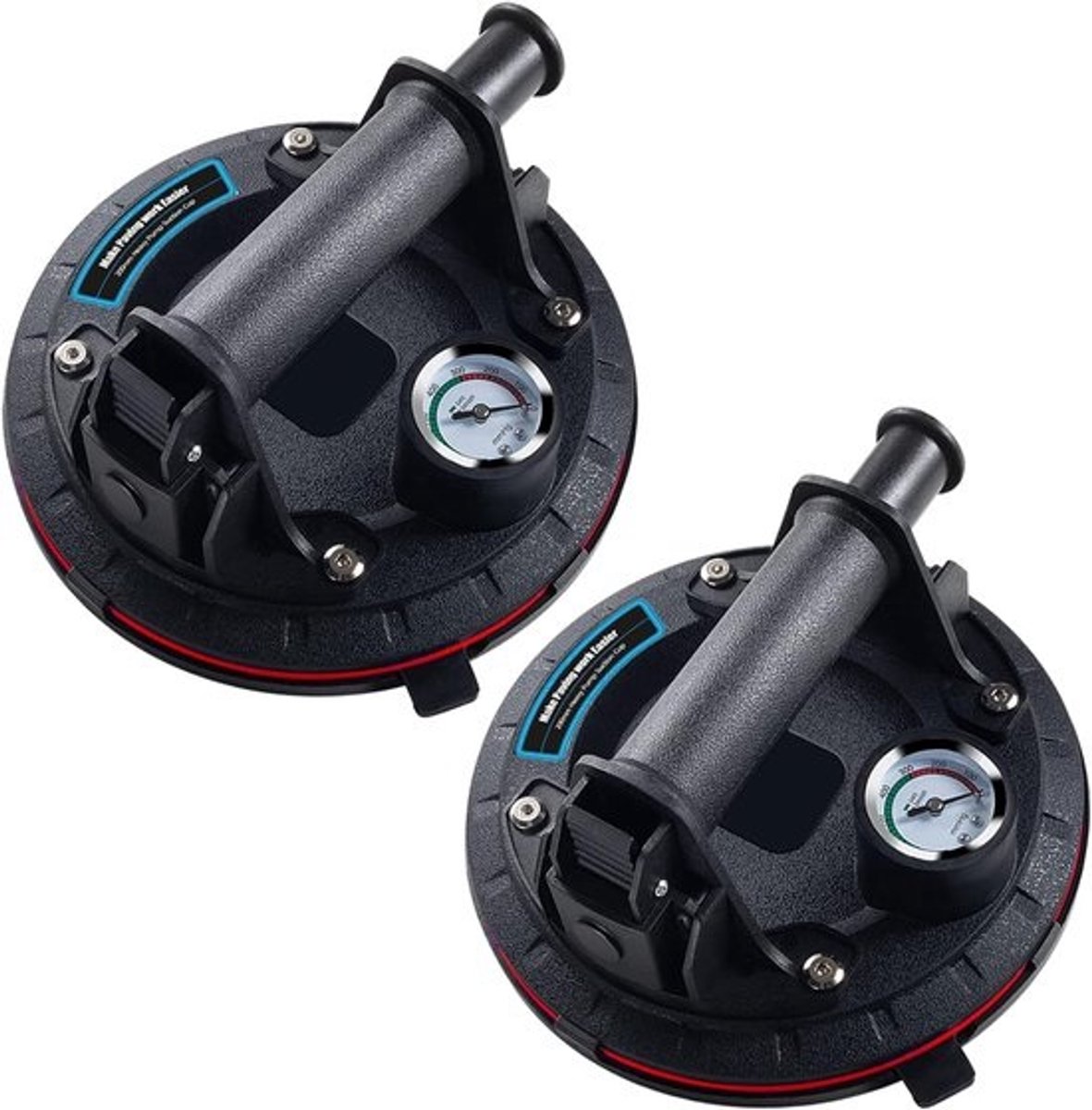 Vacuüm Zuignap Set (2x) voor Glas, Tegels en Zware Platen - Met Manometer - Draagvermogen 150 kg