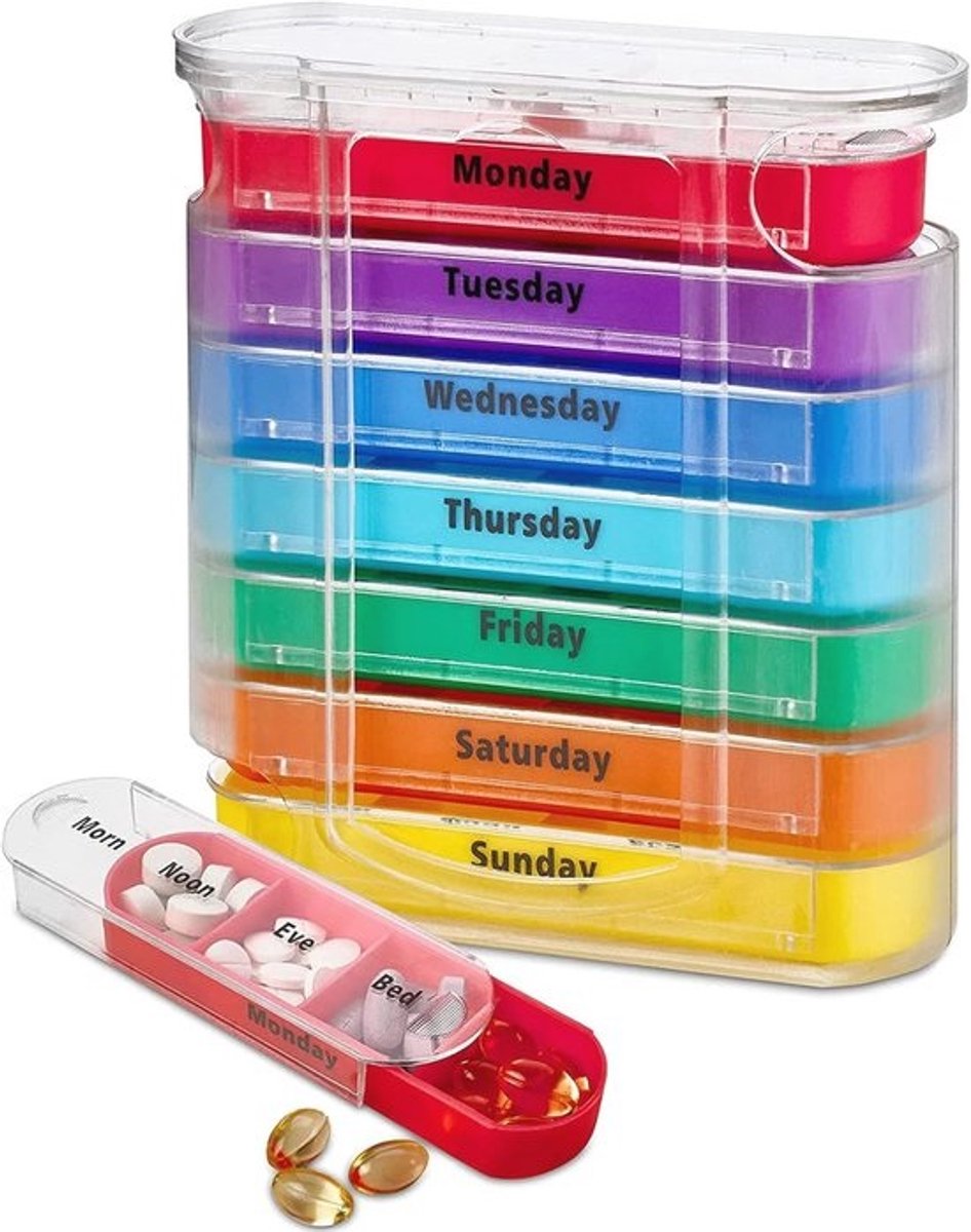 Pillendispenser voor 7 Dagen - Dagelijkse en Wekelijkse Pillenorganizer met Stapelbare Compartimenten