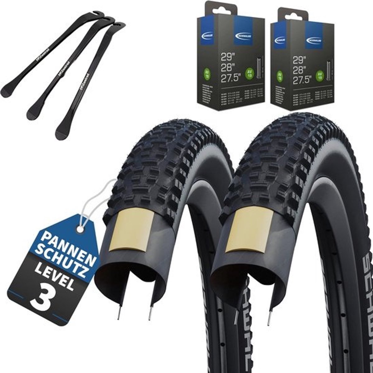 Set van 2 Fietsbanden 29 Inch (57-622) met Binnenbanden en 3 Metalen Bandenlichters