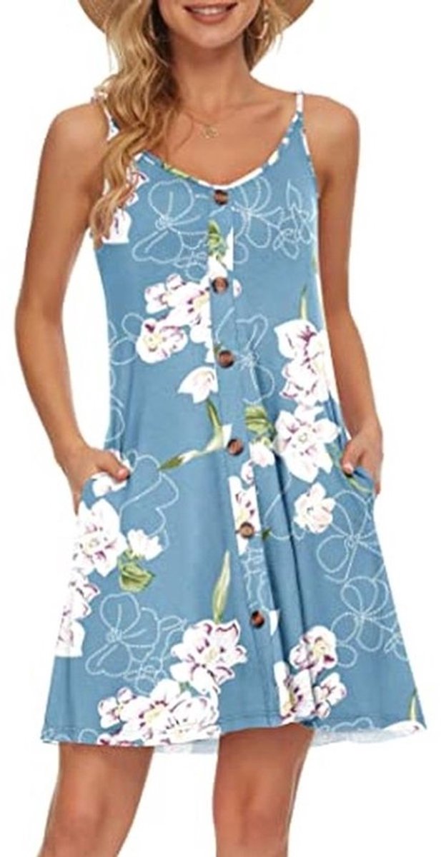 Zomerjurk voor dames met spaghettibandjes en V-hals - Casual strandkleding met zakken