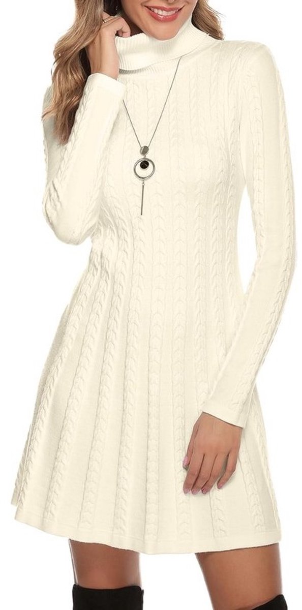 Elegante Gebreide Winterjurk met Col voor Dames - Mode Midi-Trui-Jurk voor Vrije Tijd en Cocktail