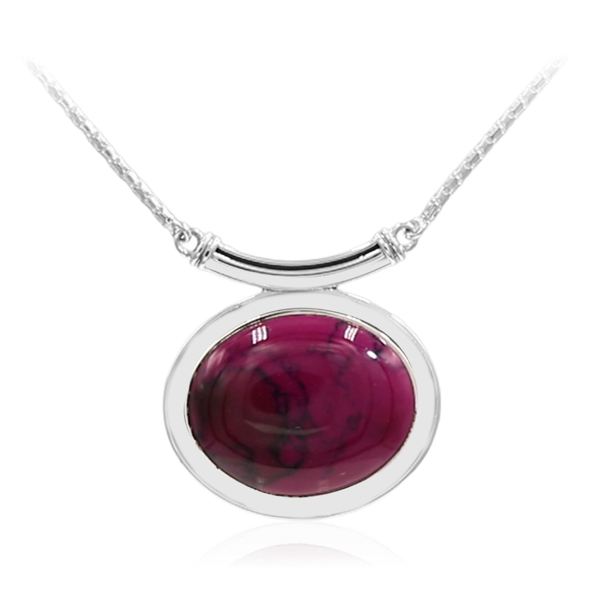 Cavill - Verstelbare 925 Sterling Zilveren Ketting - 13,113 Karaat Paarse Kingman Mohave Turkoois Ovale Cabochon - Geoxideerd - Elegante Dames