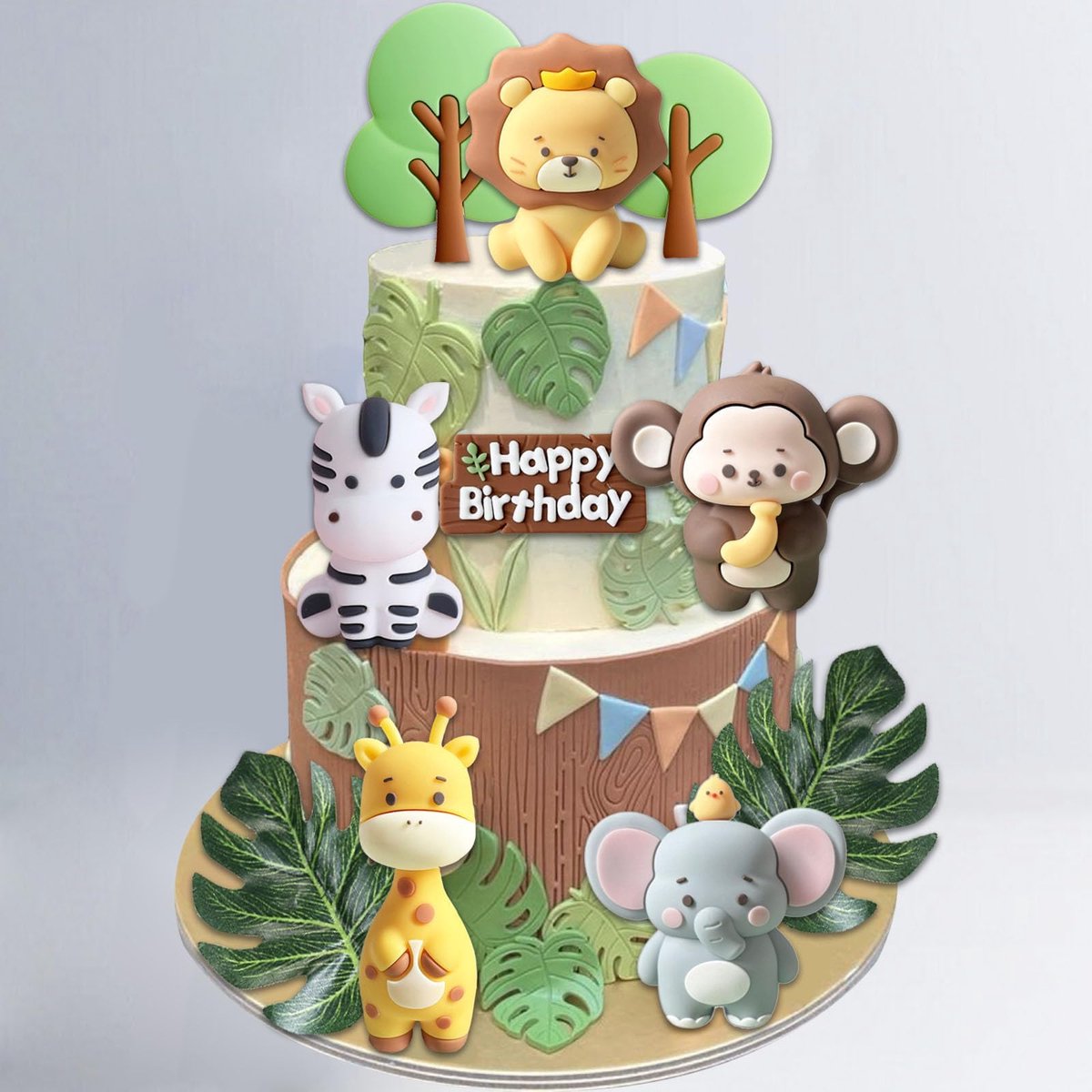 Taarttopper, dieren verjaardag taartdecoratie, taartdecoratie bosdieren, jungle thema taartdecoratie, voor verjaardagsfeest, babyshower