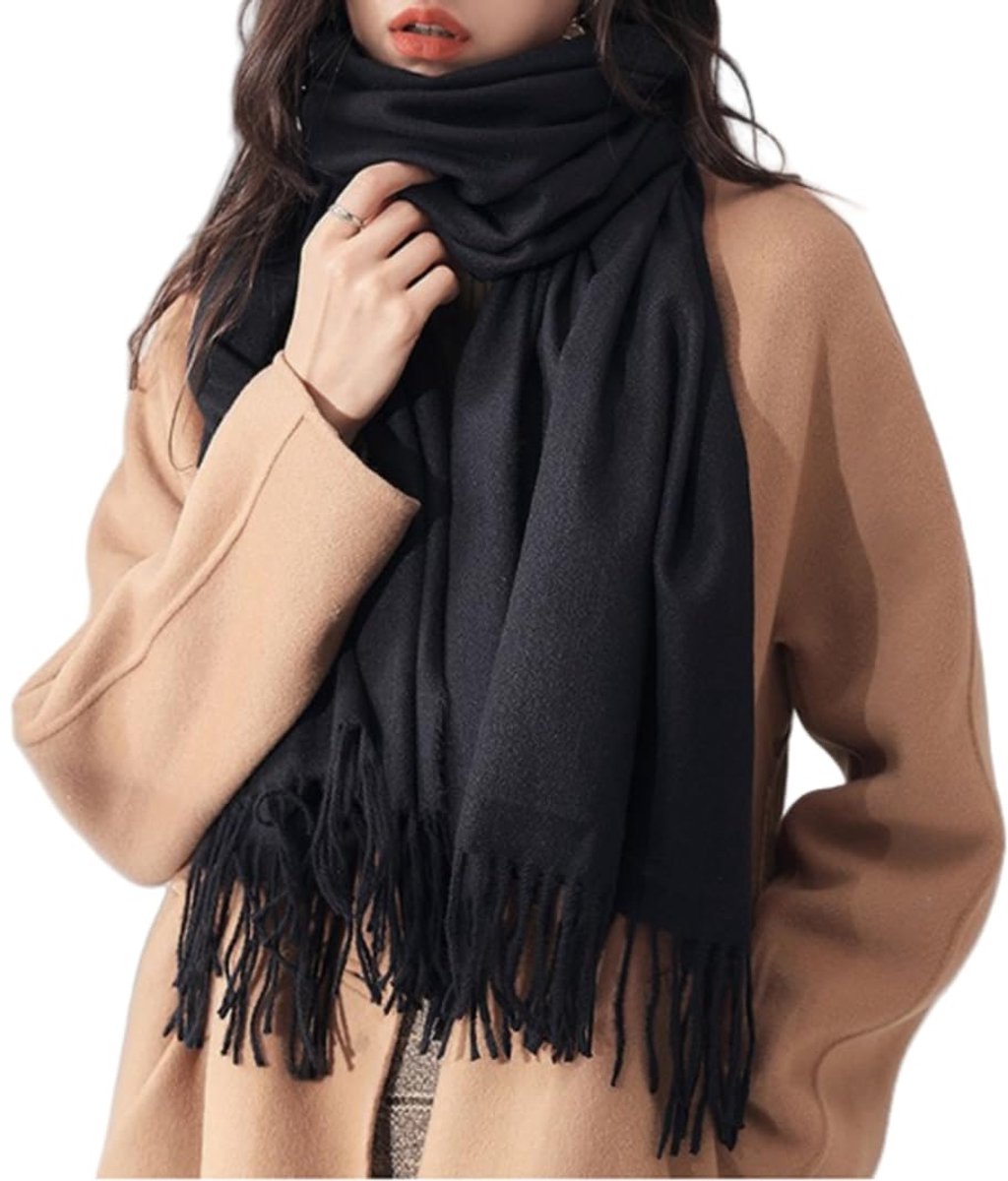 wintersjaals met franjes voor dames en heren, elegant, warm en zacht, groot, 180 x 70 cm