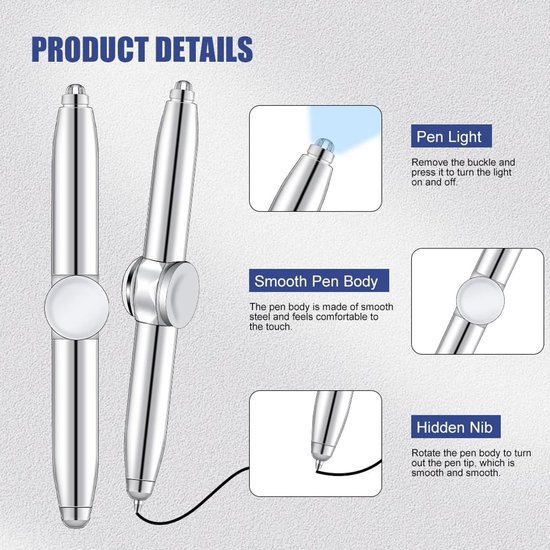 Dailygoods - Fidgetpen - LED-licht - Multifunctioneel schrijven - 2 stuks - Anti-stress pen - Geschikt voor volwassenen en kinderen - Roterende pen — afbeelding 2