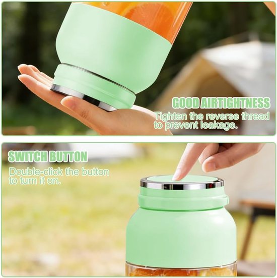 Draagbare Mixer - Smoothie Maker - Onderweg Mixen - 38 Roestvrijstalen Bladen - 1200 ml - Lichtgroen — afbeelding 5