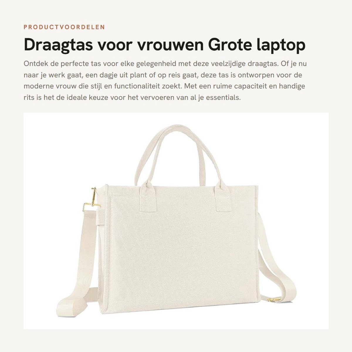 Dailygoods- Draagtas grote capaciteit - Laptop tas - Crossbody tas - Handtas - Strandtas - Hoogwaardig canvas met rits - Laptoptas