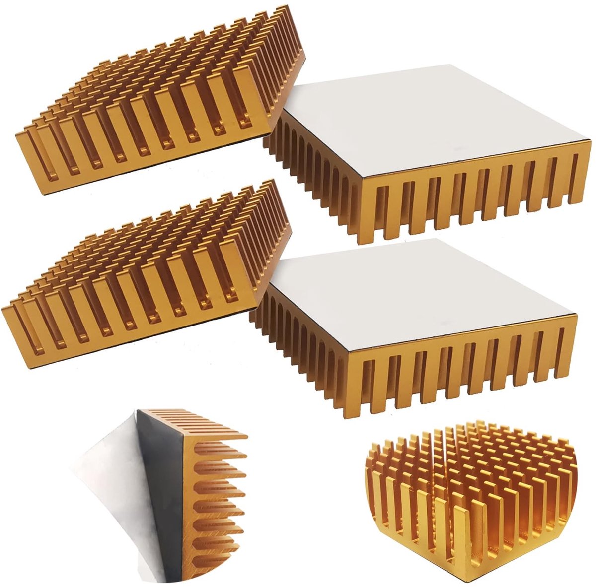 Dailygoods- Koellichaam Aluminium - 4 stuks - Gouden Koellichaam - Lichtgewicht - Thermische Geleiding - Afmetingen 40x40x11 mm - Radiator