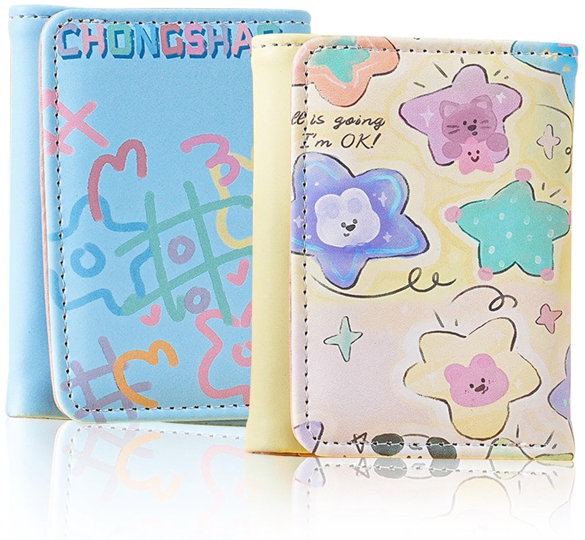 Dailygoods- Portemonnee Klein - Kinderportemonnee - Meisjesportemonnee - Kunstlederen Portemonnee - 2 Stuks - 10,5 x 1,5 x 8 cm - Compact Design met 5 Kaartvakken - Kaarthouder
