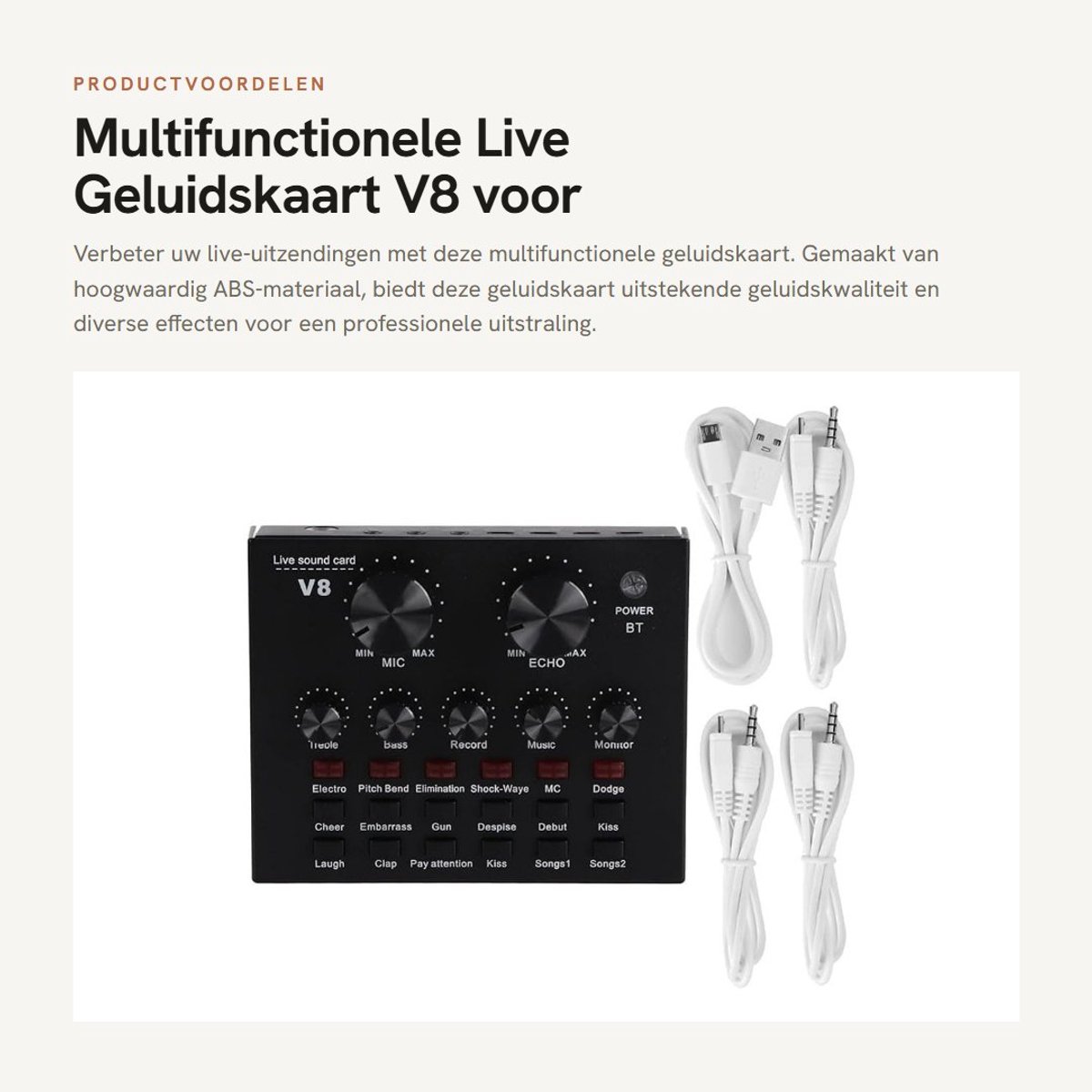 Dailygoods- Geluidskaart V8 Live-uitzending - USB-aansluiting - Draagbare Mixer - Multifunctioneel - Geluidseffecten - Hoogwaardig ABS-materiaal