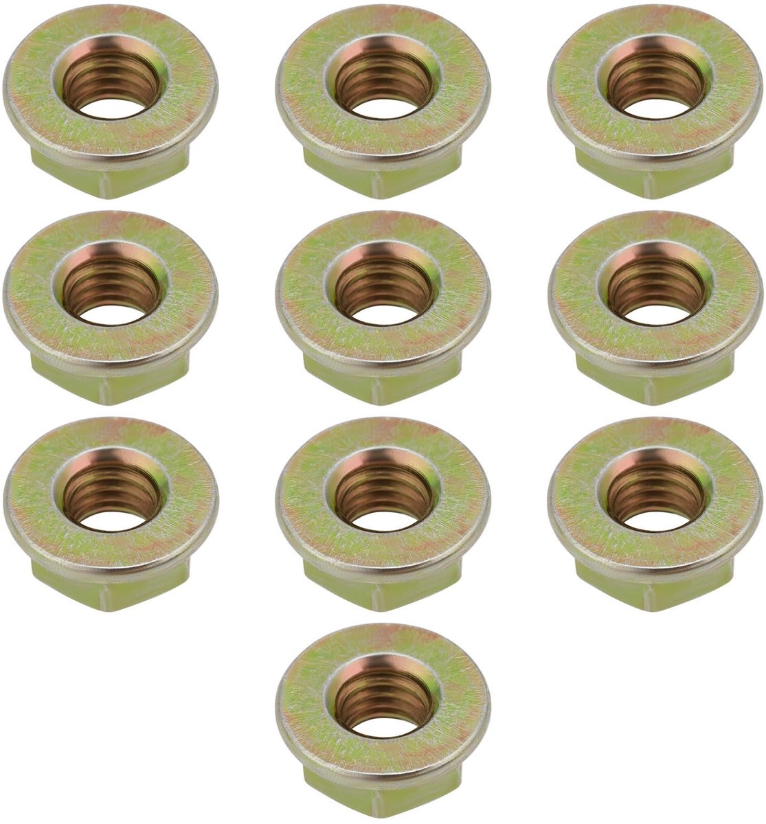 Dailygoods- Flensmoeren 100 stuks - M6 X 1 Draad - Geel Verzinkt - Schokbestendig - Hoge Treksterkte - Corrosiebestendig - Borgmoeren