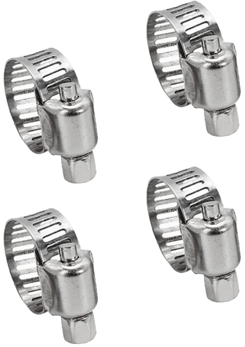 Slangklemmen, 4 stuks, roestvrijstalen klemmen, buisklemmen, verstelbaar spanbereik 10-16 mm, slangclips, slangklemmen voor het vastzetten van slangen en buizen