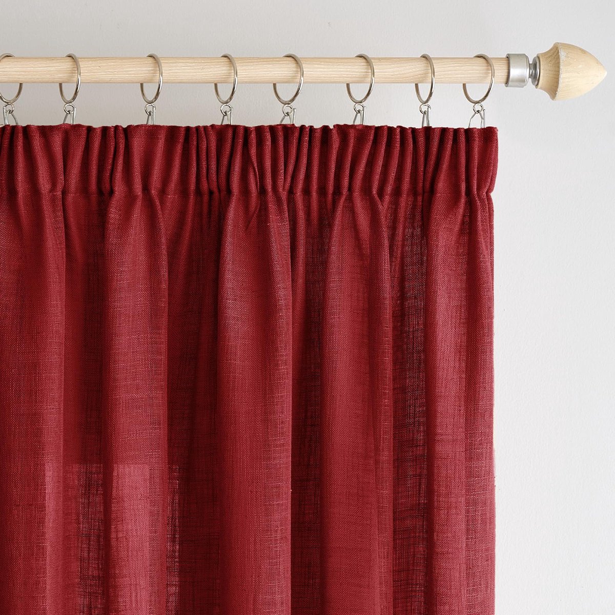 linnen gordijnen met plooiband, moderne transparante decoratieve gordijnen voor woonkamer, raam en slaapkamer, set van 2, 140x225cm, bordeauxrood