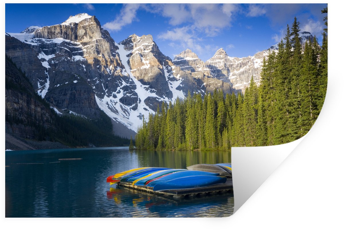 Muurstickers - Sticker Folie - Kano's bij het Nationale park Banff in Canada - 90x60 cm - 