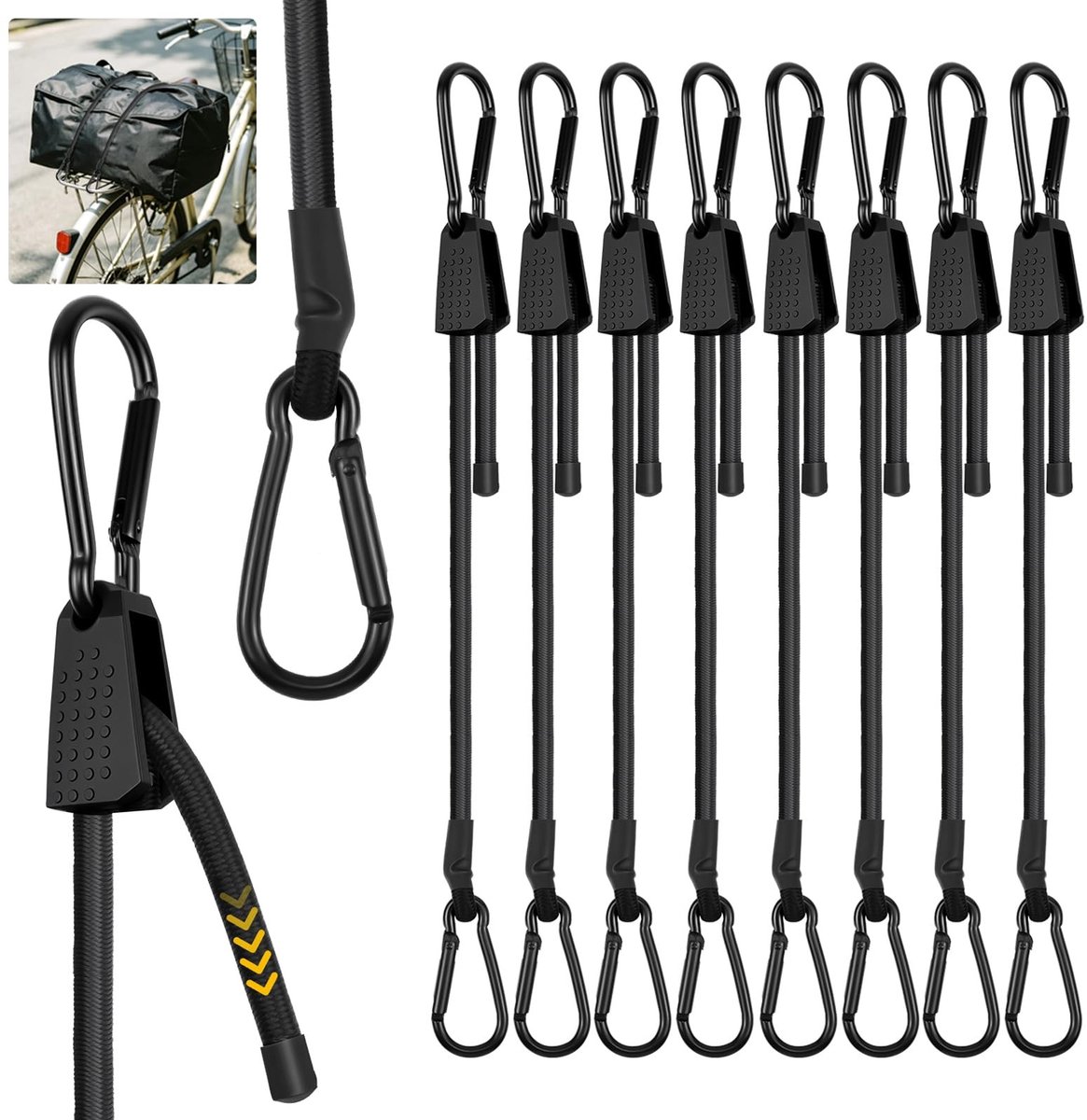 Dailygoods- Spanbanden Elastisch 30 cm - 8 Stuks - Karabijnhaak - Antislip Haken - UV-bestendig - Robuust en Waterdicht - Bungee Cord