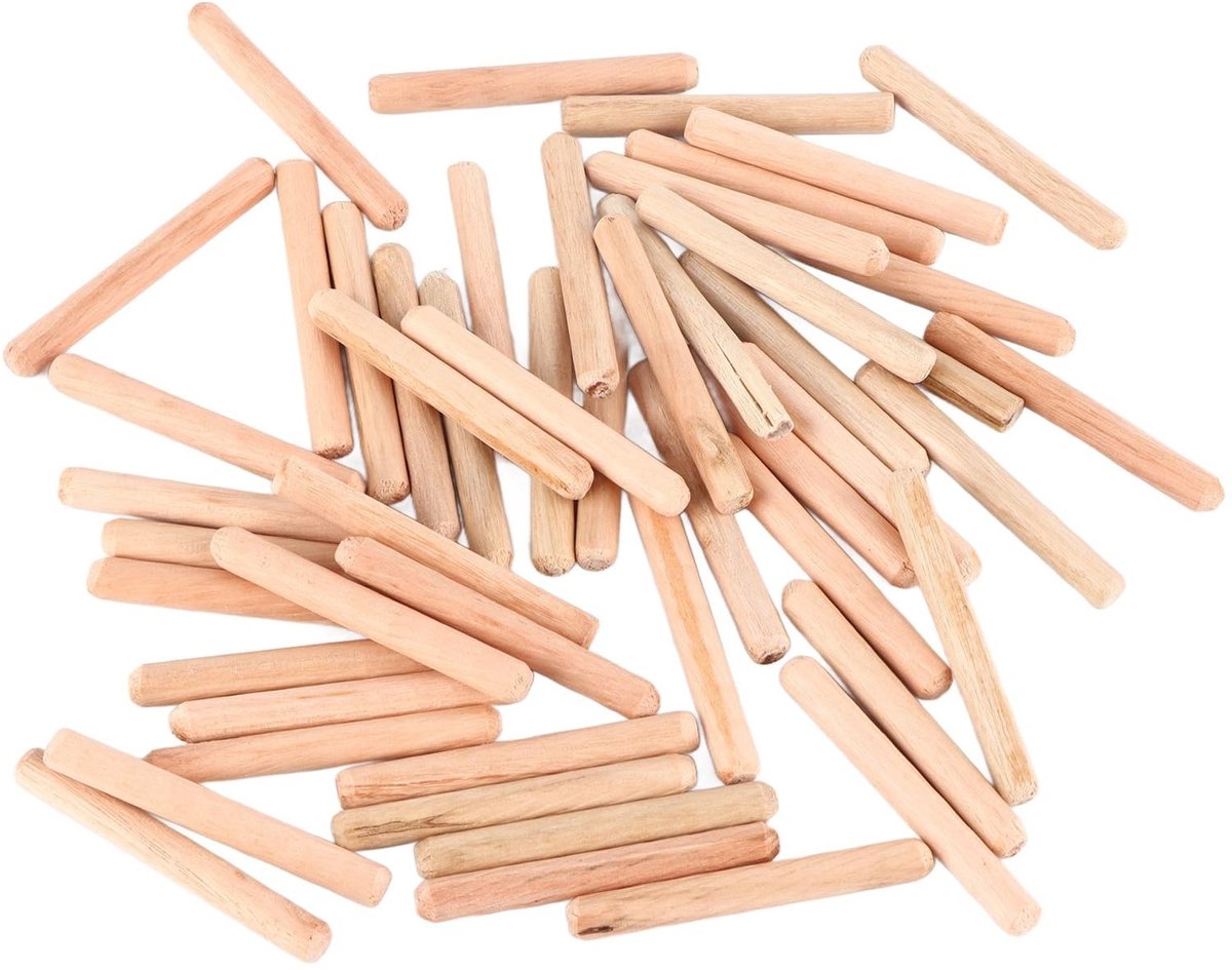 Dailygoods - Watris Veiyi Kastlade, ronde houten pluggen, gevleugelde deuvels, hout, voor houtbewerking, meubels, rek (M6 x 50), 50 stuks