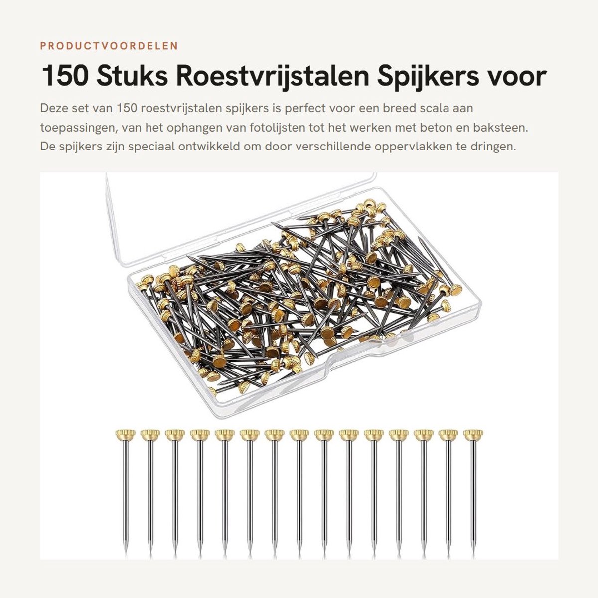 Dailygoods- Spijkers 150 Stuks - Roestvrijstalen Spijkers - Wandnagels - Fotolijsten - Opbergdoos - 25 mm Lengte - Betonnagels