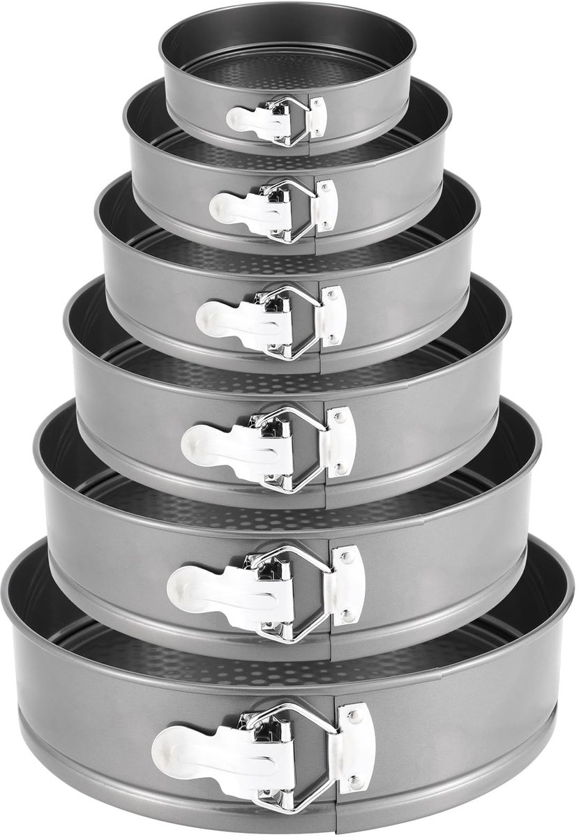 Dailygoods- Cakevormset 6 Stuks - Ronde Springvormen - Antiaanbak Bakvorm - Verwijderbare Bodems - 18/20/22/24/26/28 CM - Eenvoudige Reiniging