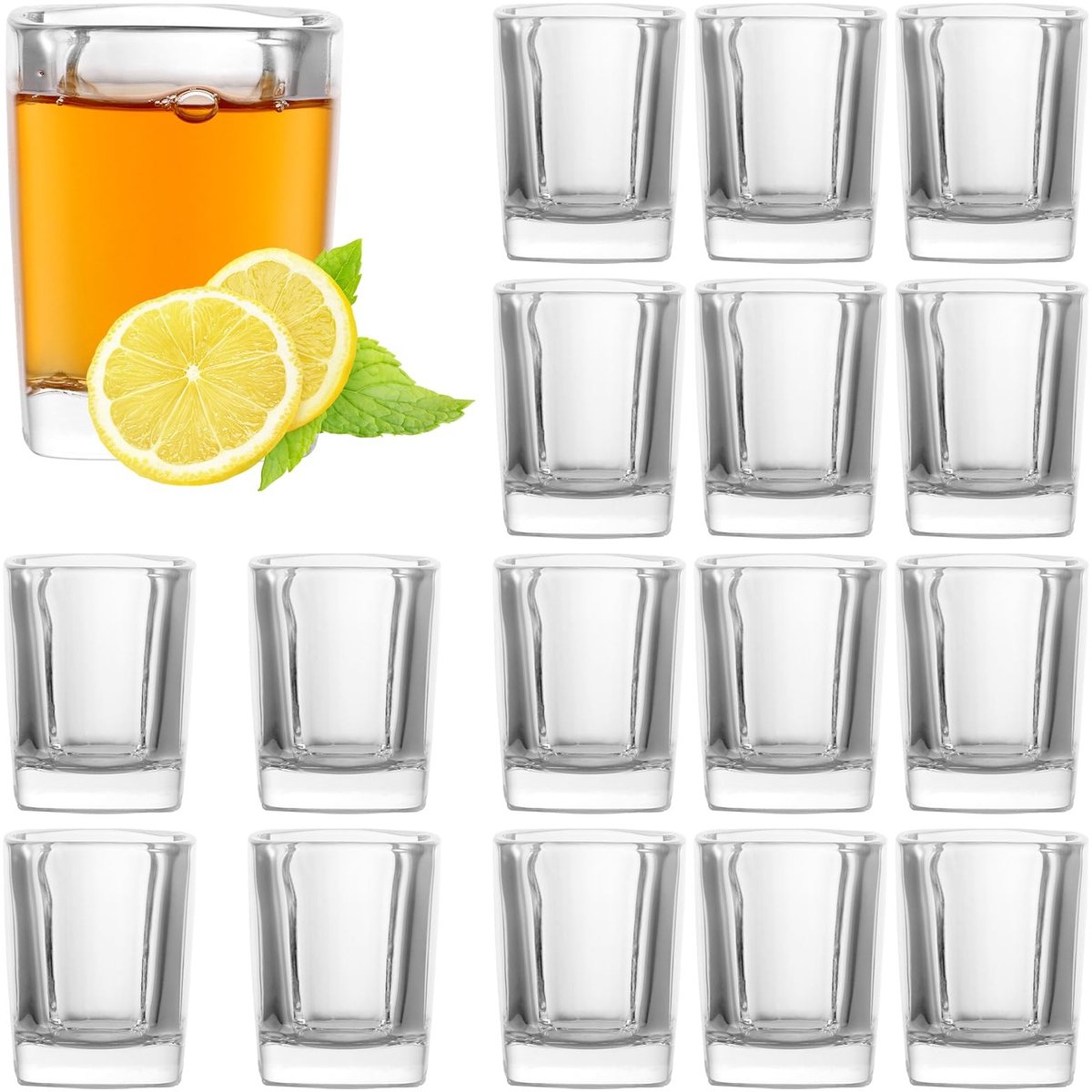 Dailygoods- Borrelglazen 24 stuks - 60 ml - Vierkante Shotglazen - Tequila Glazen - Wodkaglazen - Elegante Glazen