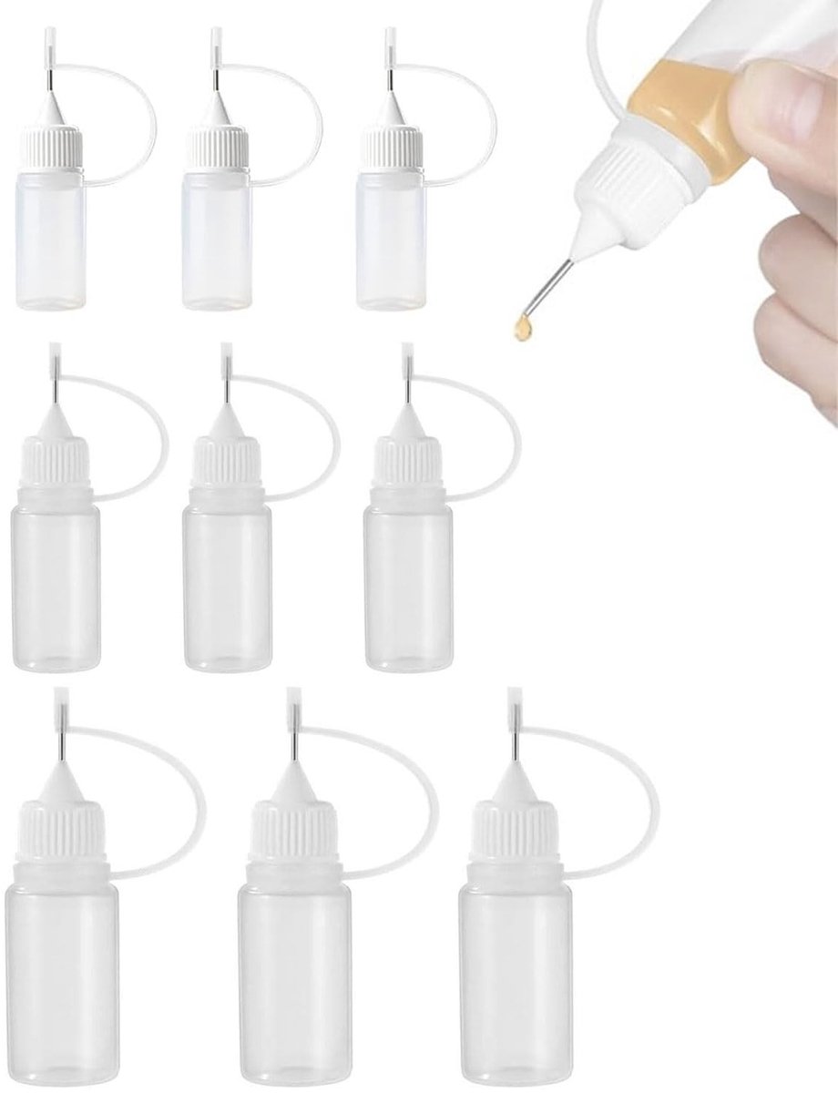Dailygoods- Doseringsfles 9 stuks - Spuitfles - Knijpfles - Plastic fles - Hervulbaar - Nauwkeurige vloeistofcontrole - Geschikt voor lijm en pigment