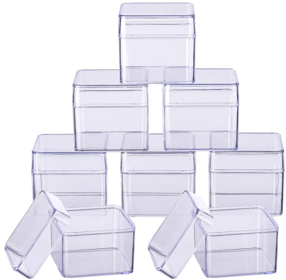 Dailygoods- Opbergcontainers 10 stuks - Grote Vierkante Plastic - Transparant - Scharnierend Deksel - Voor Sieraden en Kleine Voorwerpen - Organizers - Opbergdozen