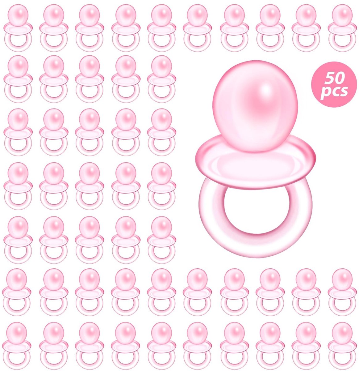 Dailygoods - Plastic Fopspenen voor Babyshower - Mini Fopspeen - Schattige Decoratie - Roze - Babyverjaardag - 50 Stuks - Ideaal voor Aanstaande Moeders