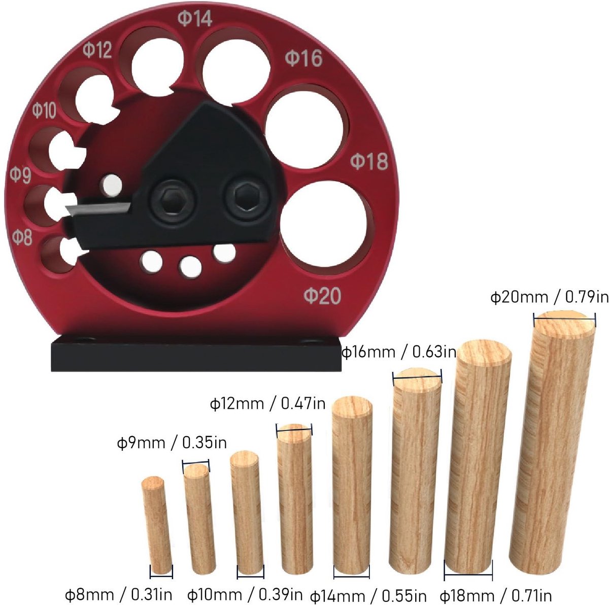 Dailygoods- Pluggensnijder 8 Gaten - Verstelbare Pluggensnijder 8-20 mm - Houtbewerking - Deuvelmaker - Eenvoudig te bedienen - Snelle aanpassingen