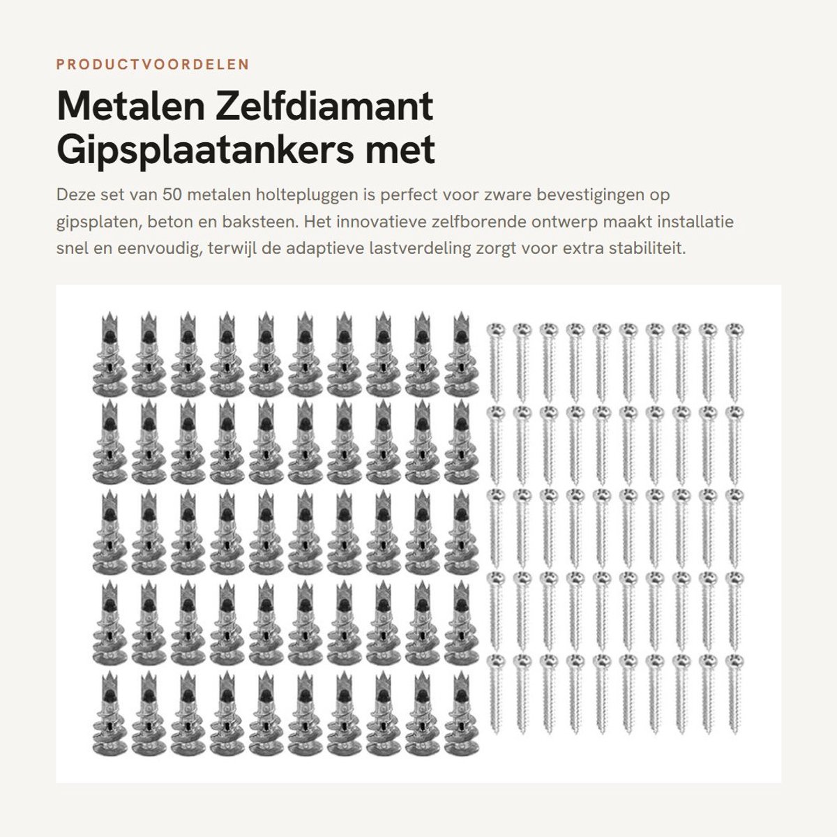 Dailygoods - Metalen Zelfdiamant Gipsplaatankers met Schroeven (50 stuks)