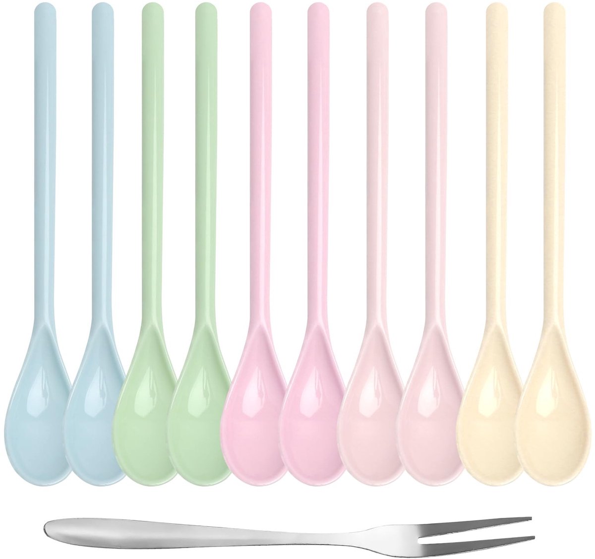 Dailygoods- Plastic Lepels Set van 10 - Herbruikbare Soeplepels - Lange Eierlepels - Imitatie-Porselein - Elegant Servies - Duurzaam en Hygiënisch - Servieslepels