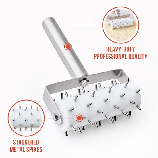 Pomodoro Roestvrijstalen pizzadeeg docker roller (21 x 14,5 cm, spike-lengte 7 mm) - essentieel keukengereedschap voor crackers Chef Pomodoro roestvrij staal pizzadeegroller — afbeelding 2