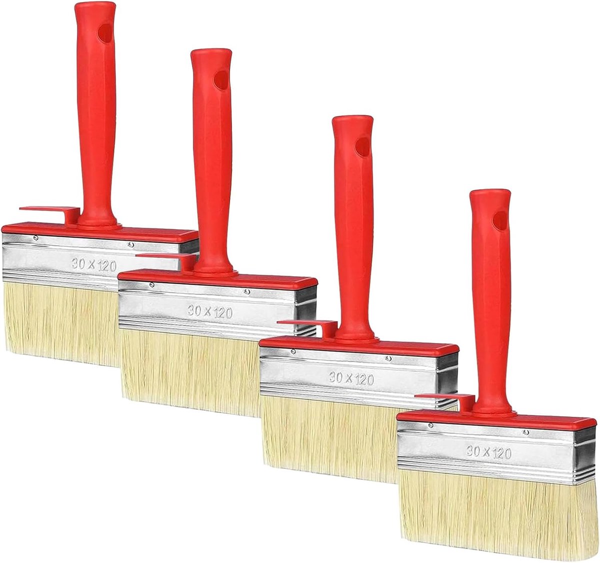 4 stuks vlakstrijkers, 120 x 30 mm, lazuurkwast, platte kwast, wandkwast, schilderkwast, kunststof borstelharen voor muur, meubels, omheining, hout schilderen
