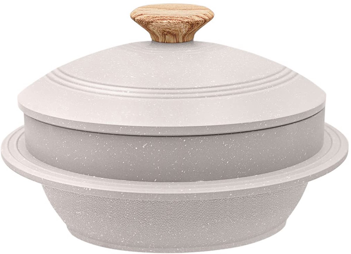 stenen kom met deksel, 20 cm Anti-aanbak Bibimbap Dolsot gegoten aluminium ovenschotel soeppot - Wit