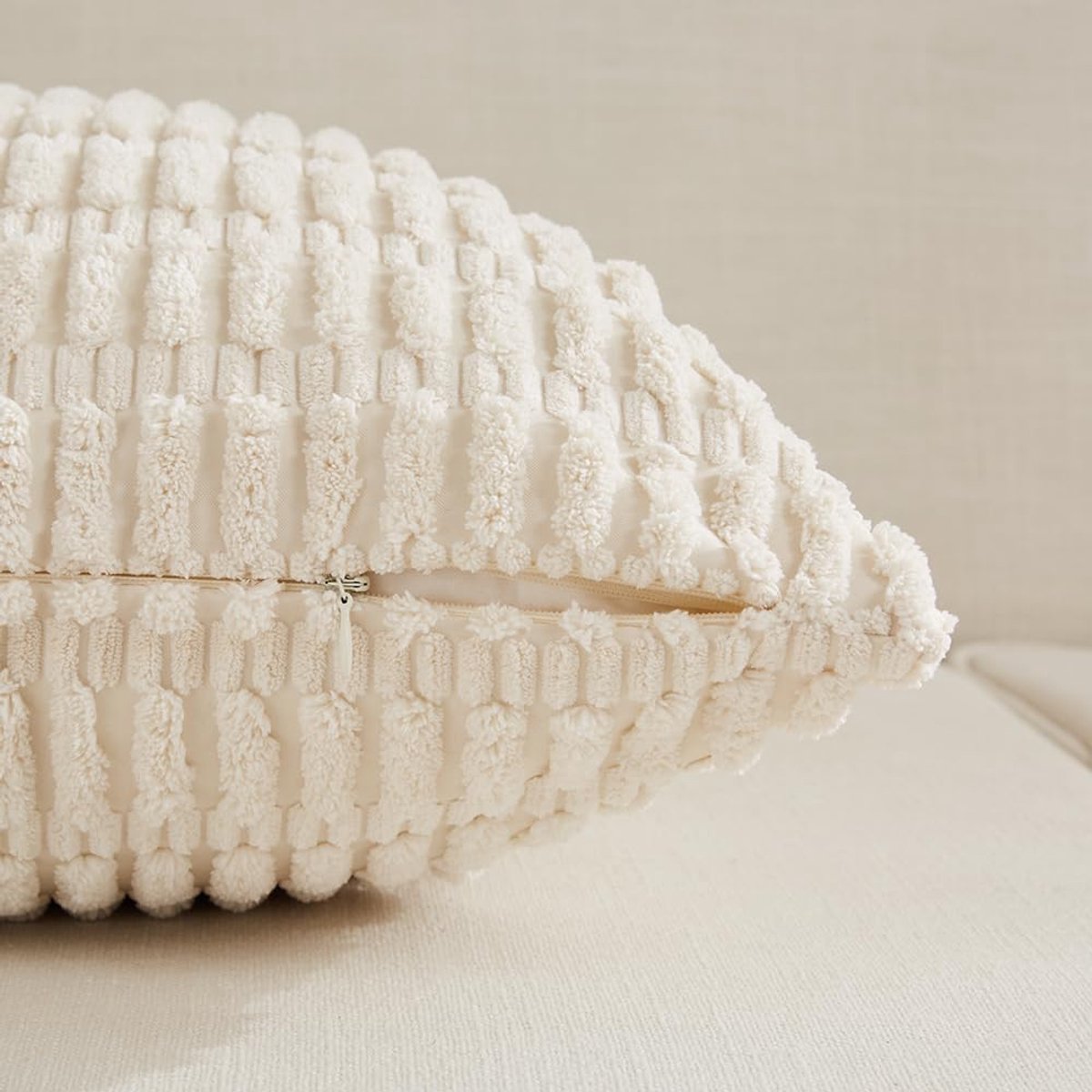 Set van 4 boho-kussenslopen, 40 x 80 cm, neutraal, wollig, kussenslopen, corduroy, kussenovertrek, decoratieve kussensloop, bankkussen, sierkussen, decoratie voor bank, slaapkamer, woonkamer