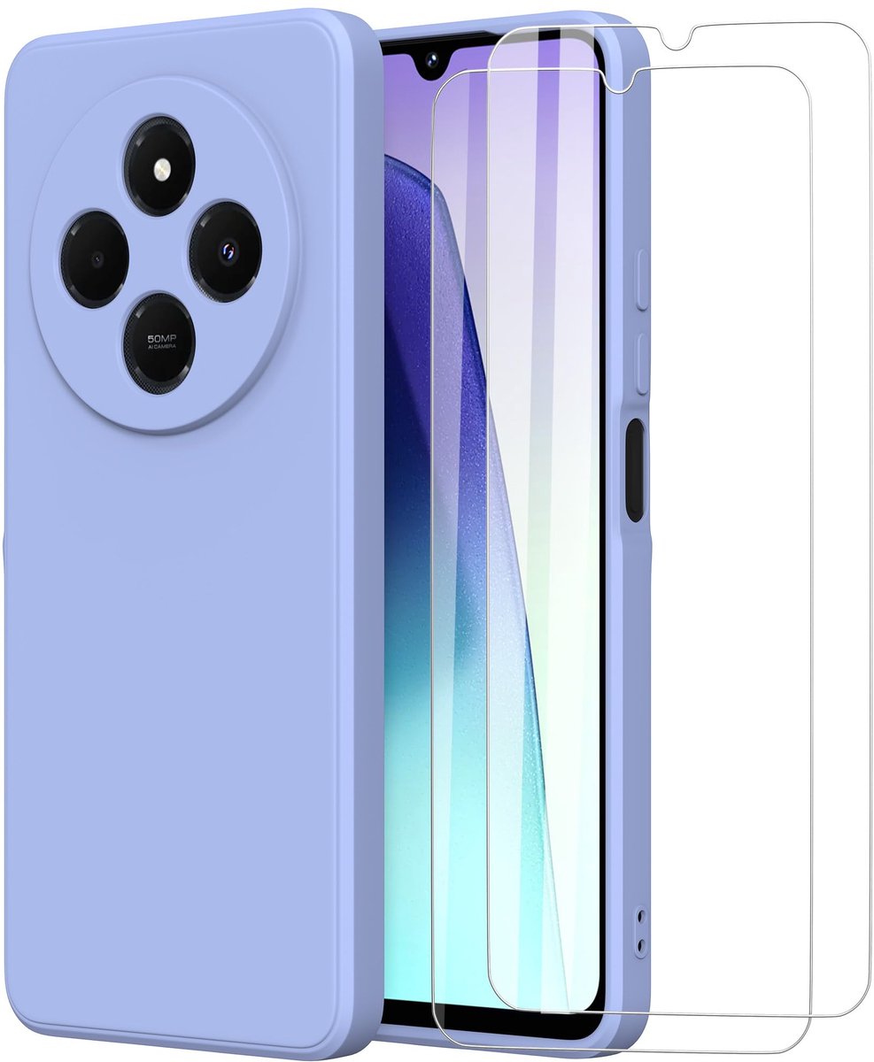 Beschermhoes voor Xiaomi Redmi 14C 4G 6,88 inch (17,3 cm) met 2 displaybeschermfolies, ultradun, TPU-siliconen schokbestendig, beschermhoes voor Xiaomi Redmi 14C 4G, paars
