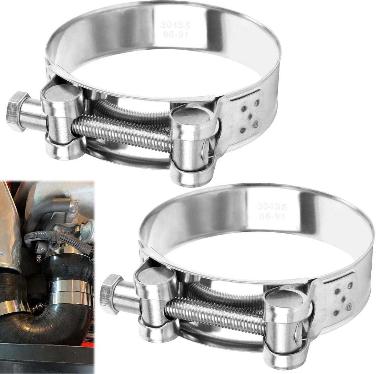 roestvrij staal, 86-91 mm, scharnierbout, klem, slangklemmen, spankaakklemmen, motorfiets, uitlaatklemmen, scharnierboutklem, roestvrij staal 304 (86-91 mm)