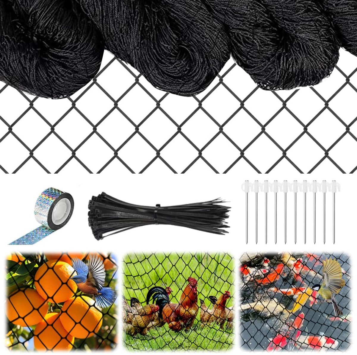 7,5 Mx 15 M vogelbeschermingsnet, 5 x 5 cm vogelbeschermingsnet fijnmazig, vogelnet zwart, duivennet voor balkon, plantennet voor kippenhok, volierennet voor bescherming van fruitbomen en