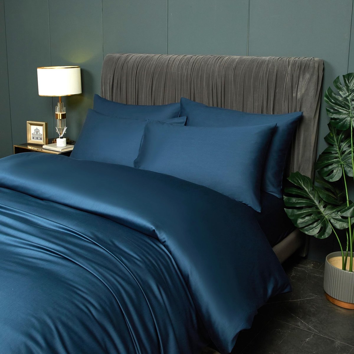 Beddengoed zomer 200 x 200 cm, petroleumblauw, effen, glad, bamboe, luxe lyocell, verkoelend, zacht, knuffelig en ademend, dekbedovertrek beddengoed met ritssluiting en 2 kussenslopen 80 x 80