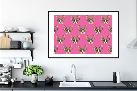 Poster in lijst - Fotolijst 120x80 cm - Posters - Huisdier - Roze - Patroon - Posterlijst zwart - Decoratie - Wanddecoratie woonkamer - Muurdecoratie slaapkamer