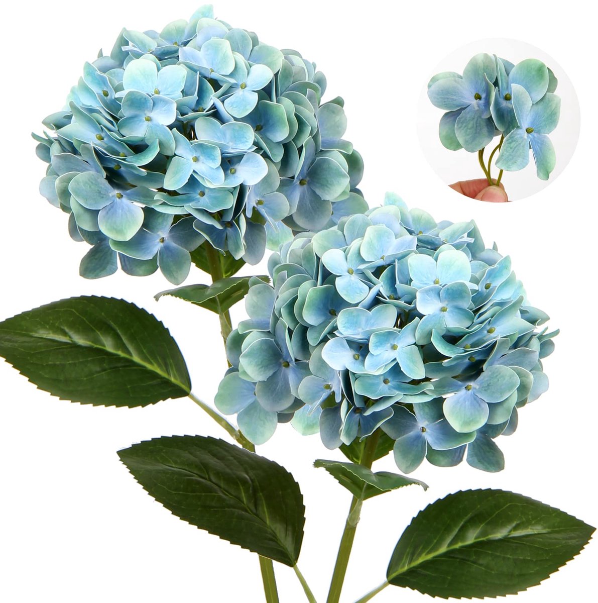 2Pcs Hortensia Kunstbloemen Decoratieve Blauwe Nep Bloemen Real-Touch Zijde Hortensia 63Cm Lange Stam Voor Thuis Hotel Kantoor Bruiloft Decoraties