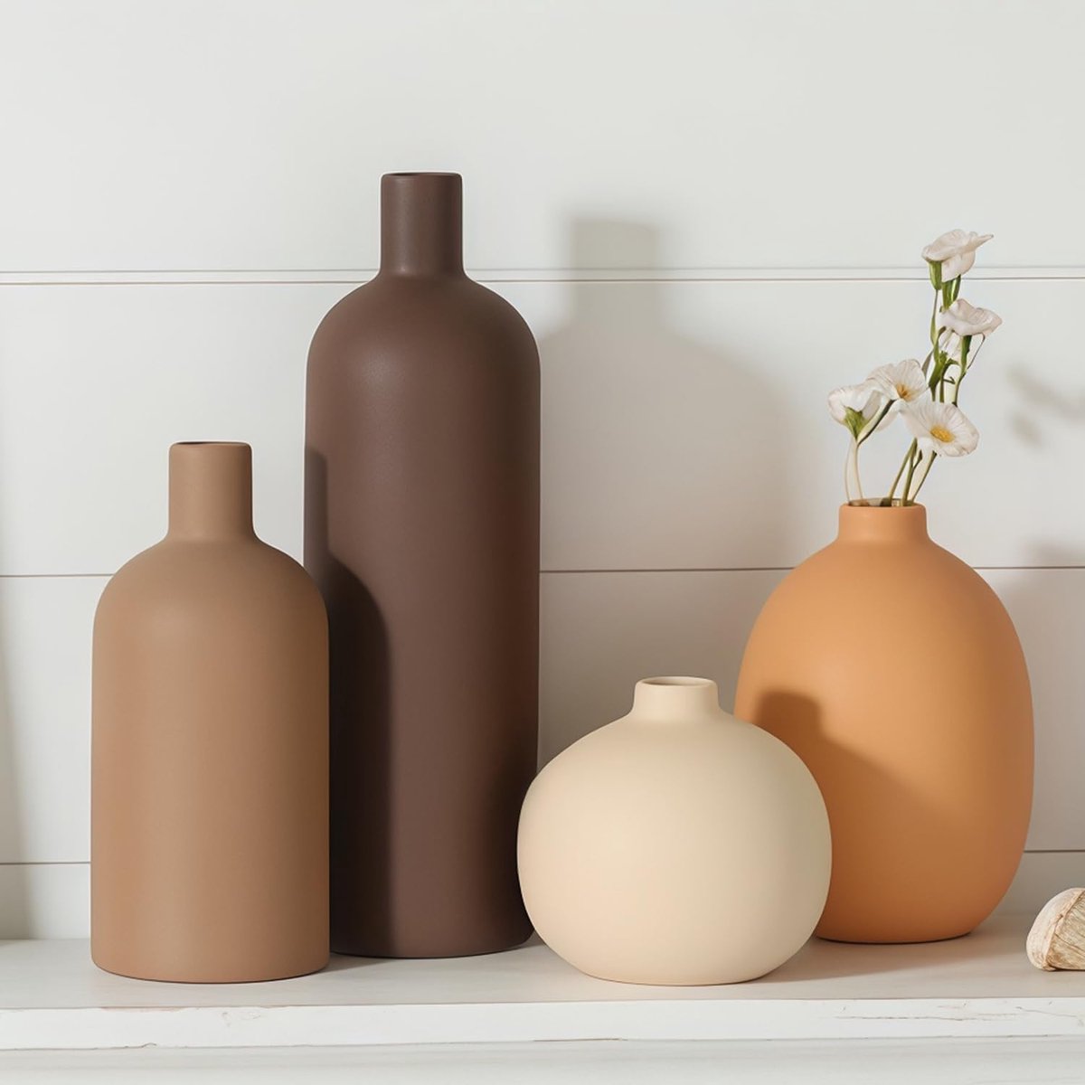 vazen set, 4-delig, moderne woondecoratie in neutraal, minimalistische vazen in terracotta en bruin (koffiemix), cadeau voor housewarming, verjaardag, voor moeder